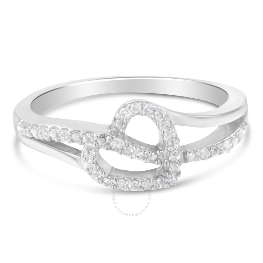 14K White Gold Diamond Accented Open Heart Ring with Pavé Set Gems J-K Color, I1-I2 Clarity 14K White Gold Diamond Accented Open Heart Ring with Pavé Set Gems J-K Color, I1-I2 Clarity
